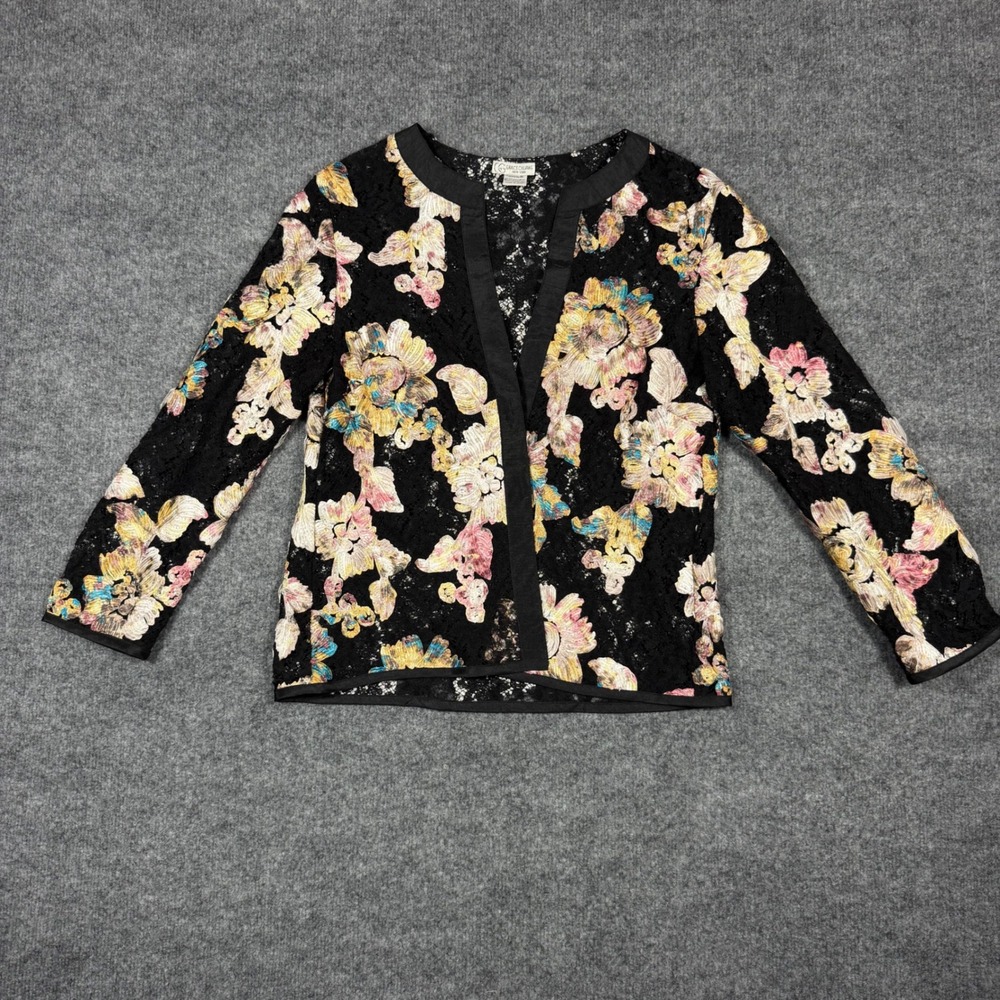 Grace Chuang NY Floral Lace Jacket Womens S Black Multi Nylon Blend EUC